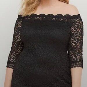 Off-The-Shoulder Lace Sheath Midi Dress